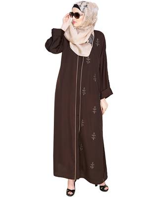 Modest Forever  Dark-brown embroidered satin dubai style abaya 1