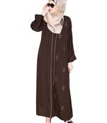 Modest Forever  Dark-brown embroidered satin dubai style abaya