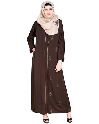 Modest Forever  Dark-brown embroidered satin dubai style abaya 2