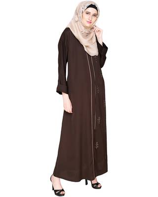 Modest Forever  Dark-brown embroidered satin dubai style abaya 3