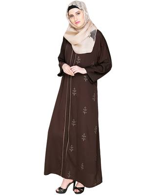 Modest Forever  Dark-brown embroidered satin dubai style abaya 4