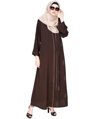 Modest Forever  Dark-brown embroidered satin dubai style abaya 5