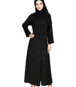 Modest Forever  Black embroidered satin abaya