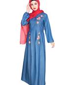 Blue embroidered denim abaya