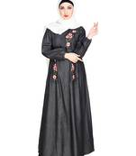 Modest Forever  Black embroidered denim abaya