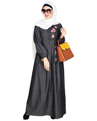 Modest Forever  Black embroidered denim abaya 2