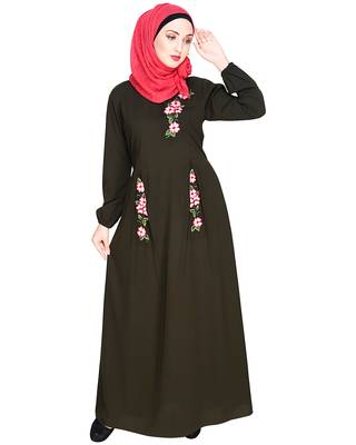 Modest Forever  Olive embroidered nida abaya 1