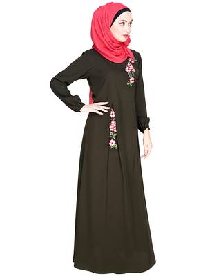 Modest Forever  Olive embroidered nida abaya 2