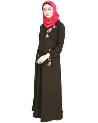Modest Forever  Olive embroidered nida abaya 3