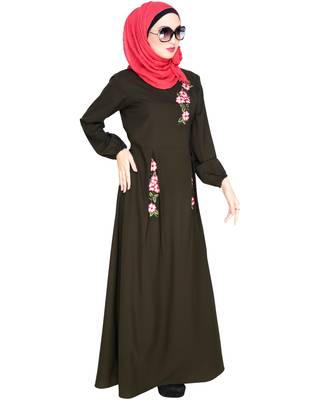 Modest Forever  Olive embroidered nida abaya 4