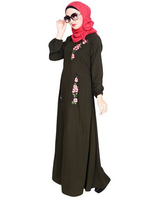 Modest Forever  Olive embroidered nida abaya 5