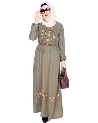 Modest Forever  Sea-green embroidered nida abaya 1