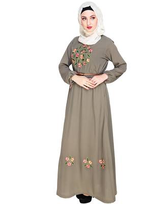 Modest Forever  Sea-green embroidered nida abaya 2