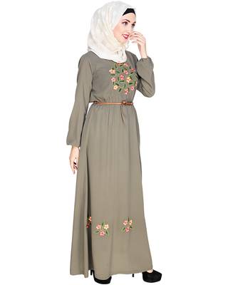 Modest Forever  Sea-green embroidered nida abaya 3