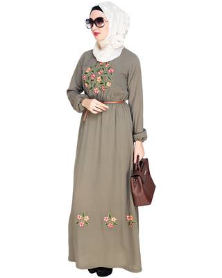 Modest Forever  Sea-green embroidered nida abaya 4