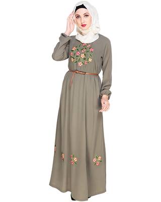 Modest Forever  Sea-green embroidered nida abaya 5