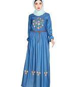 Modest Forever  Blue embroidered denim abaya