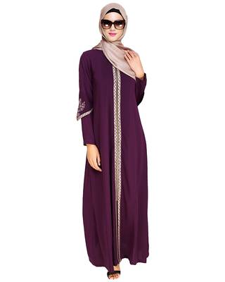 Modest Forever  Purple embroidered nida abaya 1