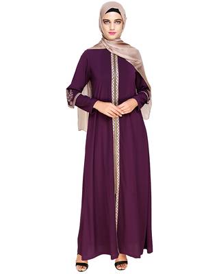 Modest Forever  Purple embroidered nida abaya 2