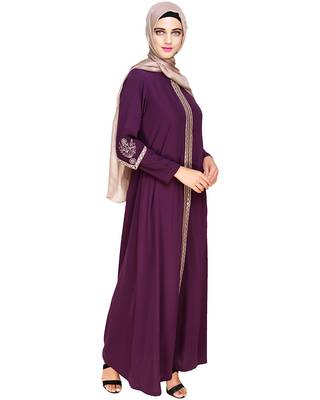 Modest Forever  Purple embroidered nida abaya 3