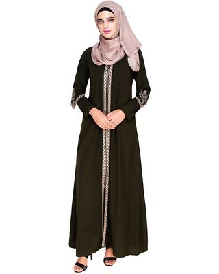 Olive embroidered nida abaya 1