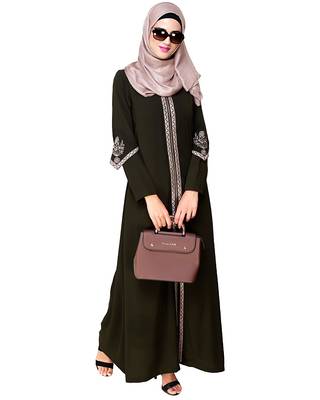 Olive embroidered nida abaya 2
