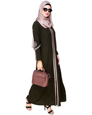 Olive embroidered nida abaya 3