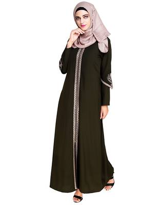 Olive embroidered nida abaya 4