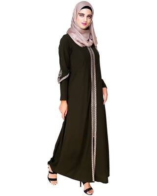 Olive embroidered nida abaya 5