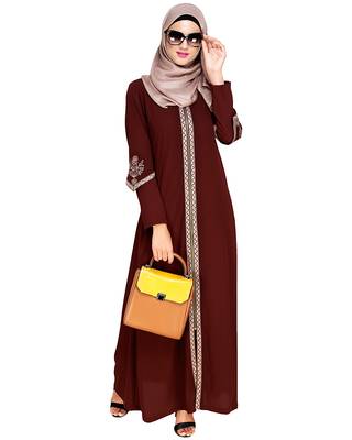Modest Forever  Brown embroidered nida abaya 1