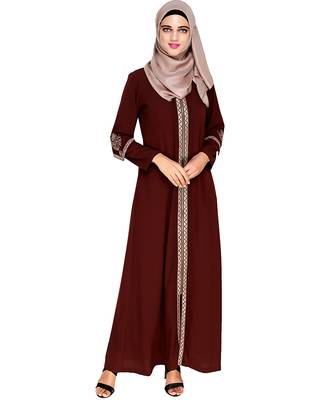 Modest Forever  Brown embroidered nida abaya 2