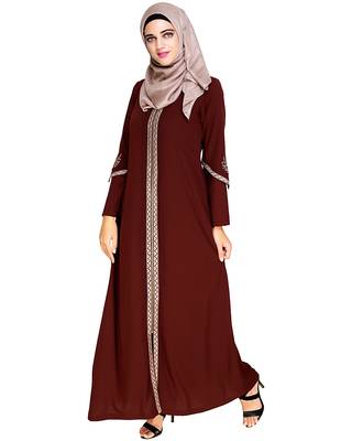 Modest Forever  Brown embroidered nida abaya 4
