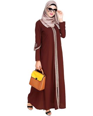 Modest Forever  Brown embroidered nida abaya 5