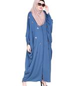 Modest Forever  Teal-blue embroidered satin irani kaftan abaya