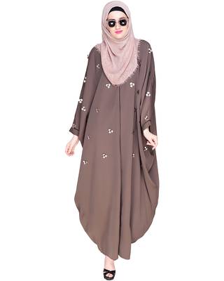 Modest Forever  Brown embroidered satin irani kaftan abaya 1