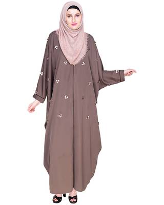 Modest Forever  Brown embroidered satin irani kaftan abaya 2