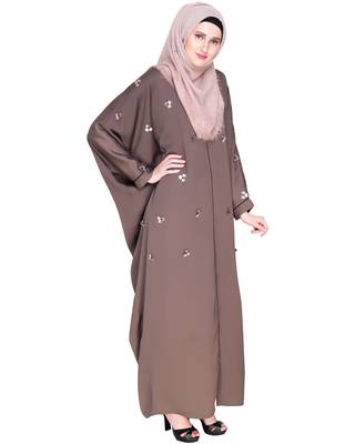 Modest Forever  Brown embroidered satin irani kaftan abaya 3