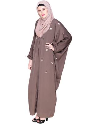Modest Forever  Brown embroidered satin irani kaftan abaya 4