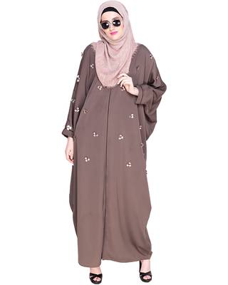 Modest Forever  Brown embroidered satin irani kaftan abaya 5
