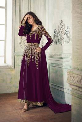 Purple embroidered faux georgette salwar 1
