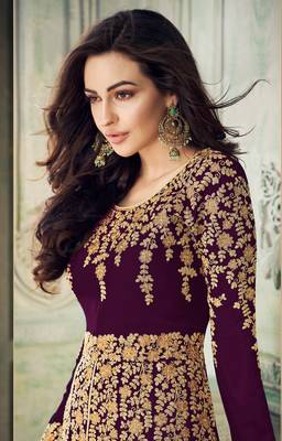 Purple embroidered faux georgette salwar 2