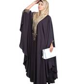 Modest Forever  Dark-purple embroidered satin irani kaftan abaya
