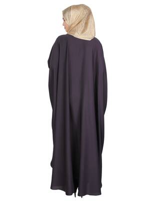 Modest Forever  Dark-purple embroidered satin irani kaftan abaya 5