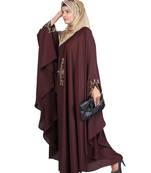Modest Forever  Wine embroidered satin irani kaftan abaya