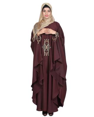 Modest Forever  Wine embroidered satin irani kaftan abaya 2
