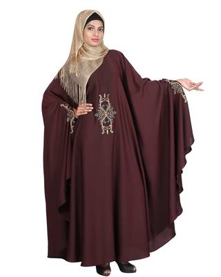 Modest Forever  Wine embroidered satin irani kaftan abaya 3