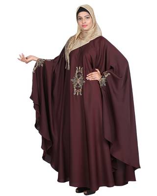 Modest Forever  Wine embroidered satin irani kaftan abaya 4