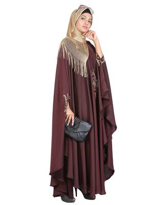 Modest Forever  Wine embroidered satin irani kaftan abaya 5