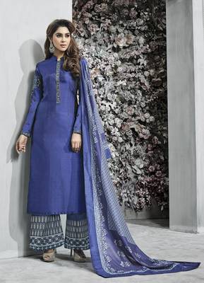 Blue embroidered banarasi silk salwar 1