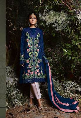 Blue embroidered faux georgette salwar 1